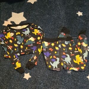 Little Sleepies Black Dinosaur Pajama Set with Colorful Dino Prints